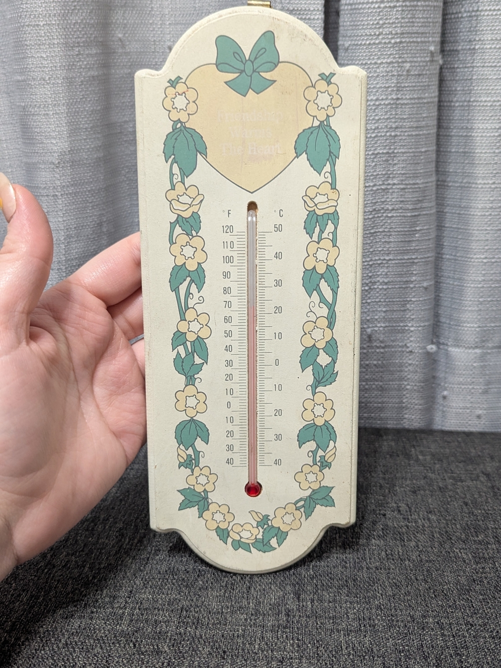 Floral Cream & Teal Wall Thermometer – Decorative Home Accent